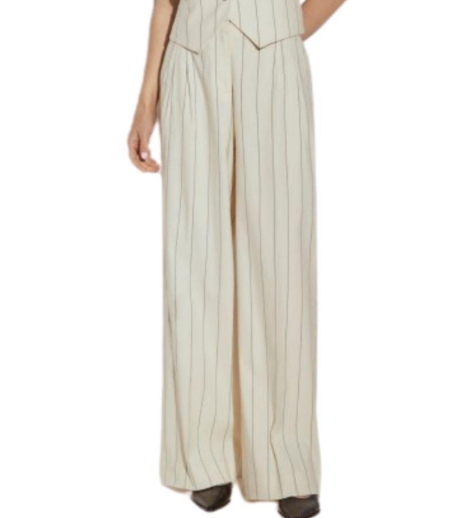 Lion of Porches Women's Flowy Cream Black Pinstriped Trousers Size 40 NWT