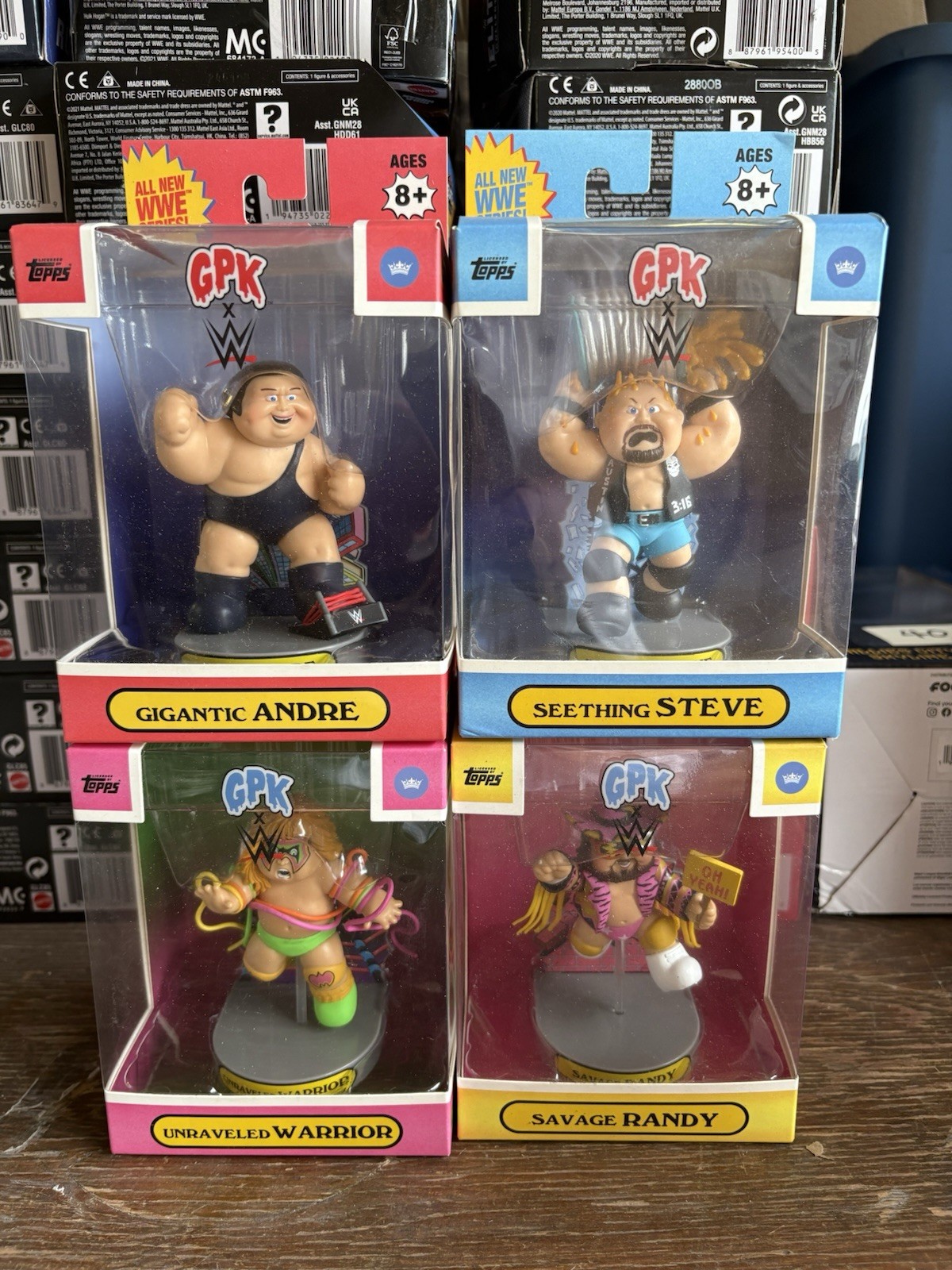 Garbage Pail Kids Topps GPK WWE Set of 4 figures Austin, Andre, Warrior ...
