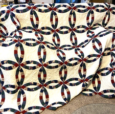 Pennsylvania Double Wedding Ring Quilt Patch Work King Size 90 X 105
