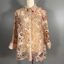 CJ Banks 2X Button Down Top Floral Rayon Linen Burnout Sheer Whimsy Artsy Fairy