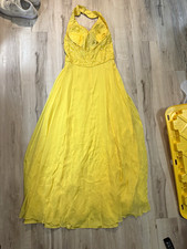 Vintage Showtime Collection Yellow 100 Silk Hand Beaded Gown Dress Sz 12