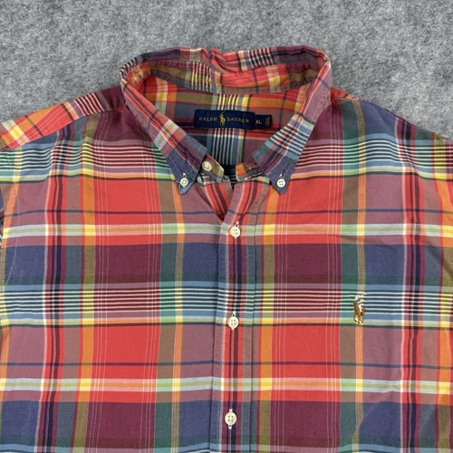 Ralph Lauren Camicia Uomo XL Multicolore Plaid Bottoni Manica Lunga Marrone Pony - Foto 2 di 12