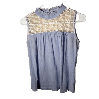 By Swan Paris Tank Top Women's Small Blue Lace Sleeveless Striped Casual
