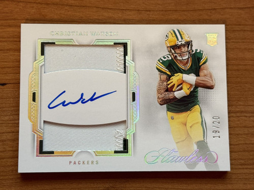2022 Flawless Christian Watson Rookie Dual Patch On Card Auto /20 Packers 🧀 