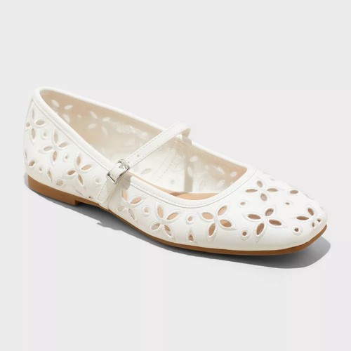 Women's Elsa Eyelet Mary Jane Ballet Flats with Memory Foam Insole -