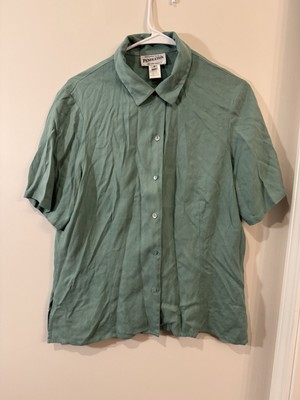 Pendleton Silk Top Womens Sz 12 Blouse Button Up Shirt Green 100% Silk