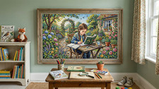 Elegant mosaic garden artwork with classic refined charm and beauty