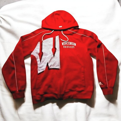 #ad Wisconsin Badgers Adidas Hoodie Full Zip Sweatshirt Red Small Mens $44.99