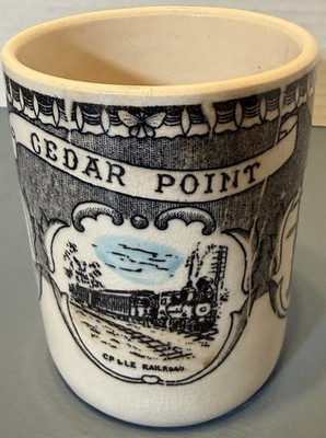 Antique Cedar Point Mug Coffee Error Giant Whell Railroad Space Spiral