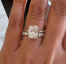 4.30Ct Cushion-Cut Lab Grown Diamond Solitaire Bridal Ring Set 14k Yellow Gold