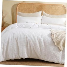 Waffle Weave Comforter Set 3PCS Size, Soft Breathable Lightweight Queen White