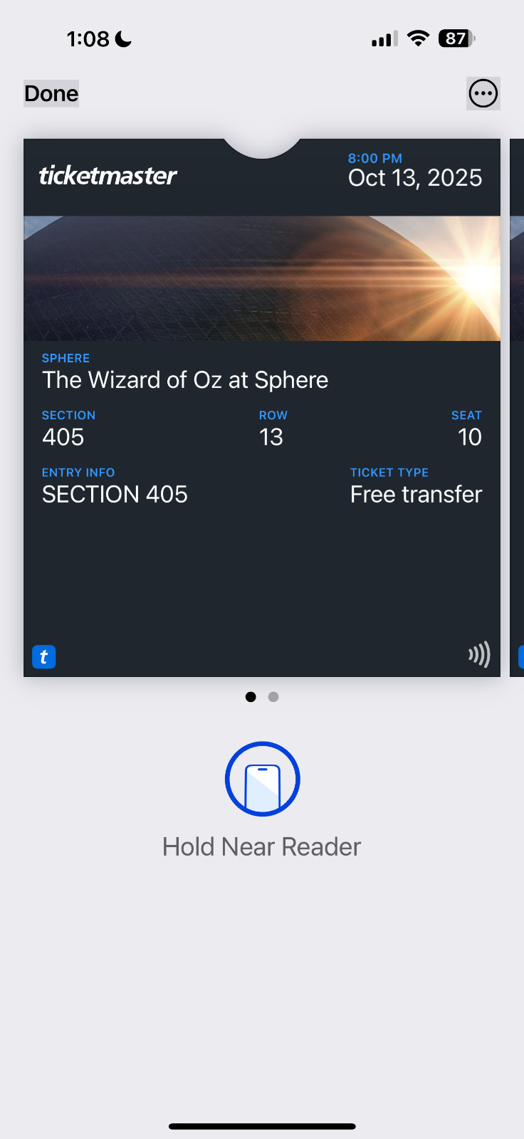 2 Tix - Wizard Of Oz The Sphere Las Vegas- Sec. 405 R 13 Seats 9 & 10, Oct 13. 