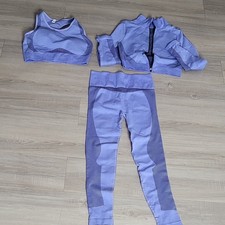 Lavender Purple 3 Piece Tracksuit Set XL Bra Jacket Leggings Stretch Zipper