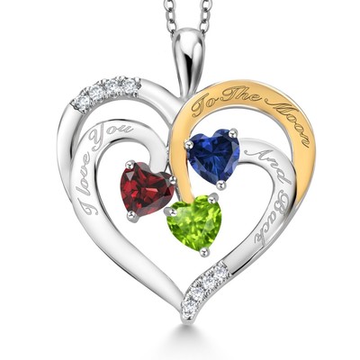 1.60 Ct Red Garnet Blue Created Sapphire Rhodium Plated Pendant with Chain