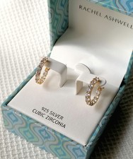 Rachel Ashwell Cubic Zirconia Hoop Earrings Gold 925 Sterling Silver