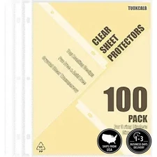 100PCS Clear Plastic Sheet Page Protectors Sleeves Office Document Ring Binder