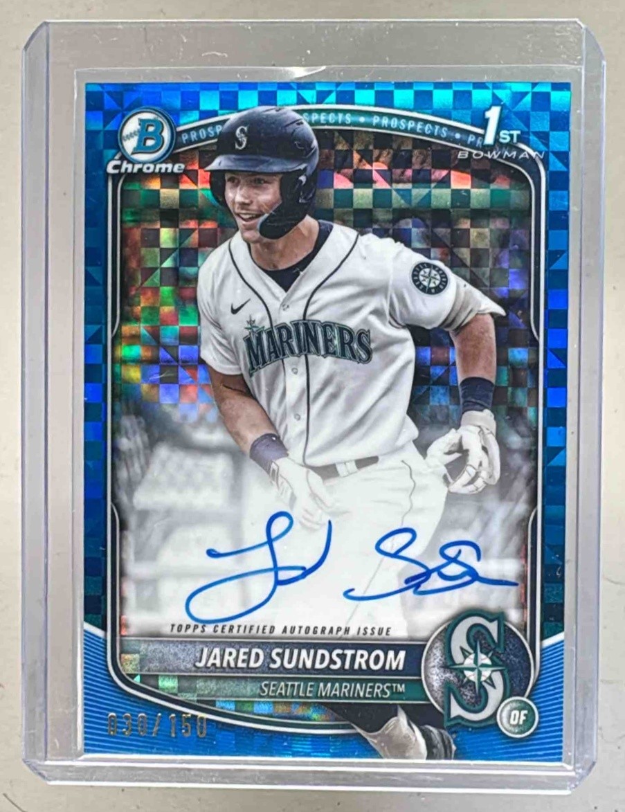 Jared Sundstrom 2025 Bowman #CPA-JSU Blue X-Fractor Chrome Auto 1st RC /150