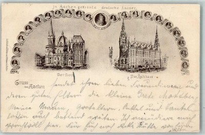 13049469 - 5100 Aachen Dom Rathaus Gekroente deutsche Kaiser Portraet Bahnpost