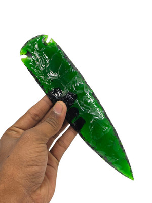 Large Green Jade Obsidian Glass Arrowhead 9-10  Handcrafted Stone Spear Point