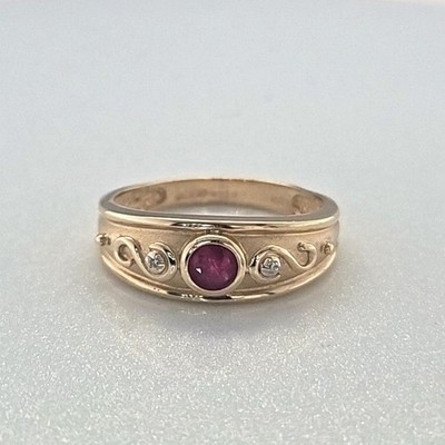 Rubin Damen Stein & Diamant Ring 2 Diamanten 0,004 Karat T.W. 14K Yell (GAL155505)