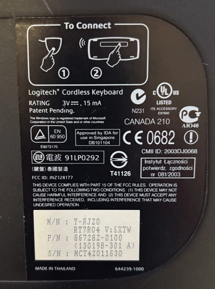 LOGITECH Wireless Y-RJ20 Bluetooth Keyboard No Dongle Untested  - Image 4 of 4