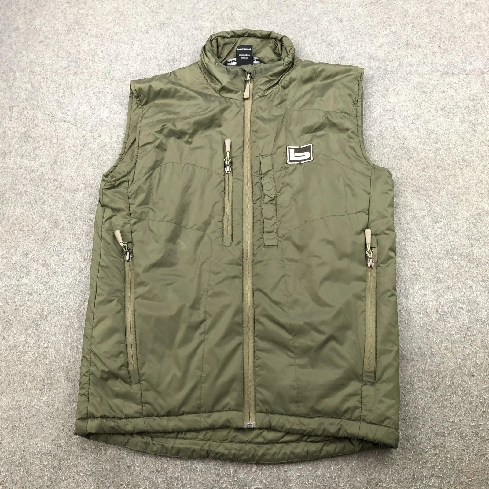 Banded Vest Mens Medium Green Quilted Insulated Zip Pockets Outdoor Primaloft