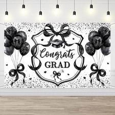 Coquette Congrats Grad Backdrop Black Bow 202...