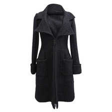 Chanel Zip-Up Tweed Coat With Pockets In Polyamide Women Black Size 34