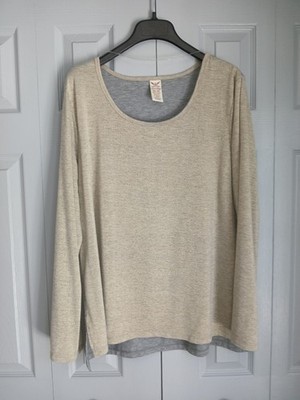Faded Glory Women's Size XXL (20) Long Sleeve T-Shirt Heathered Gray & Gold  