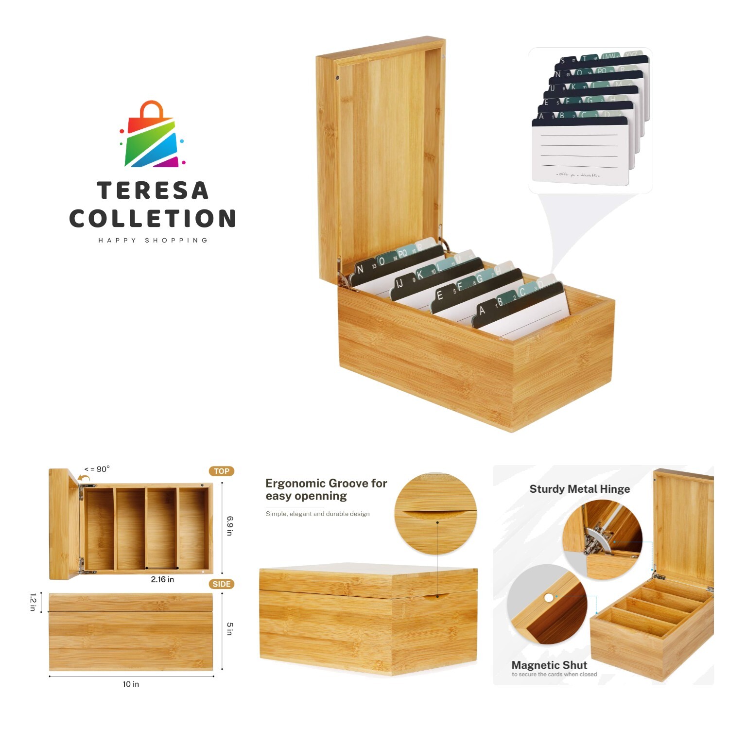 Card Holder, 4 x 6 Inch Index Card for Desk with 4 Dividers, Recipe Card Hold...-image