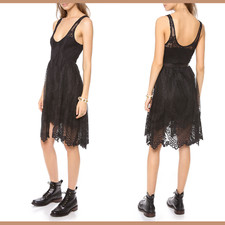 NWT$128 Free People [ 8 ] Kristal Metallic Lace Fit & Flare Dress Black #C275
