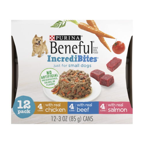 Small Wet Dog Food Soft Chicken, Beef & Salmon, 3 oz Cans (12 Pack)