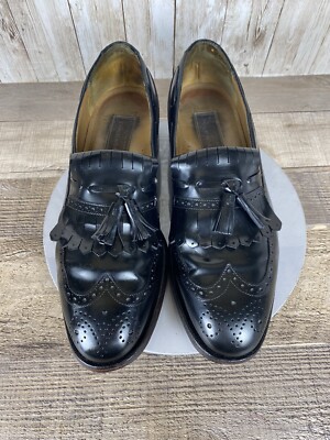 Johnston Murphy Optima Black Leather Wingtip Kiltie Tassel Loafer Men’s  D/B