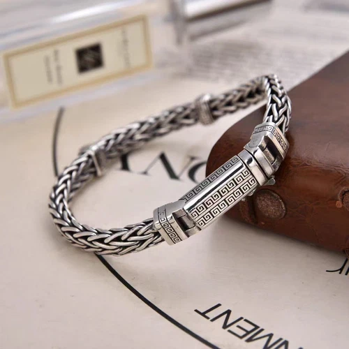 22cm Silver Plated Copper Bangle Bracelet Chain Popular Vintage Jewelry Mens - Picture 7 of 9