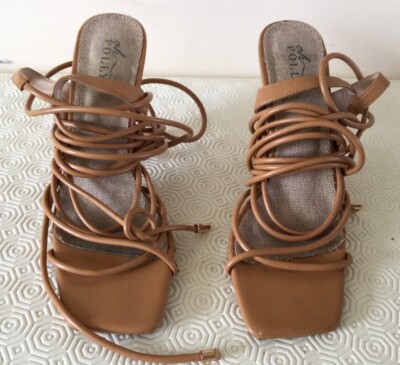 OH POLLY LACE UP THE LEG Stiletto TAN Cushioned Sandals