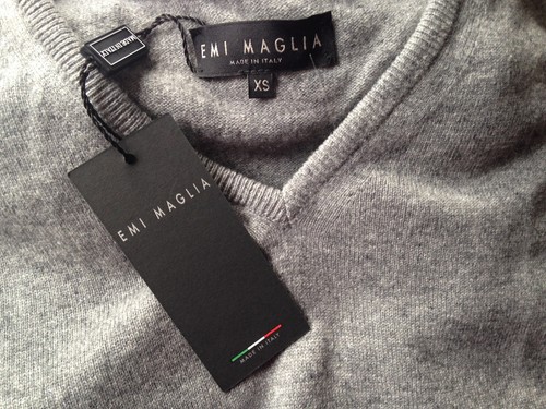 NWT EMI MAGLIA Italian 100% Cashmere Men's Pull Over Gray V Neck Sweater XS $260 - Picture 6 of 7