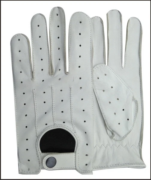 REAL LEATHER MEN'S NAPPA FASHION UNLINED DRIVING GLOVES WHITE
