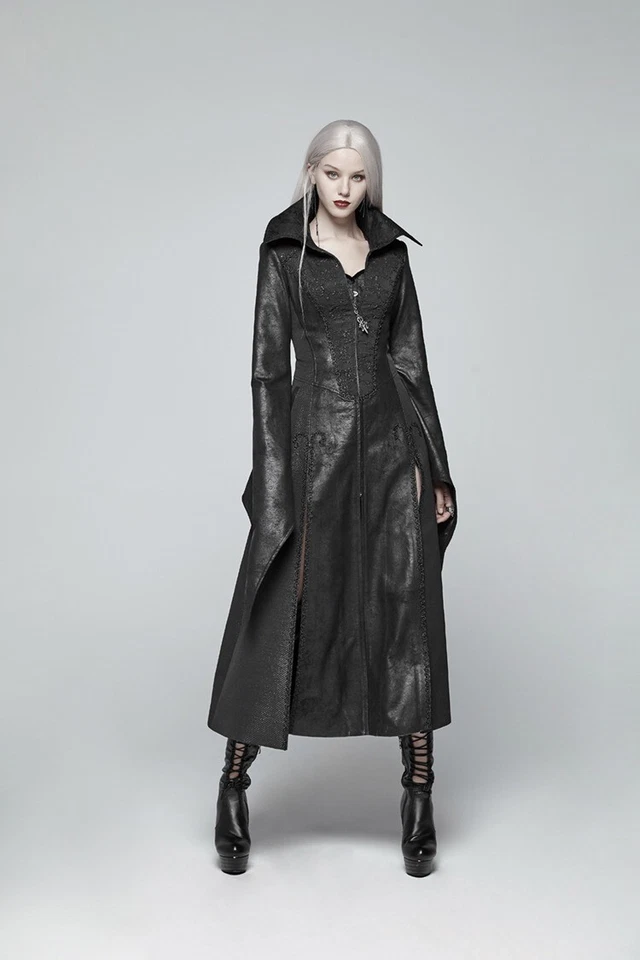 Custom Made to order Gothic PUNK faux leather long maxi coat plus 1x-10x Y190 - Image 2 of 4