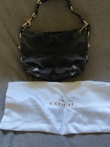 silver and black coach purse
