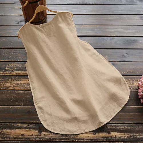 Womens Cotton Linen Sleeveless Loose Tank Top Vest Ladies Casual T-Shirt Blouse - Bild 8 von 24