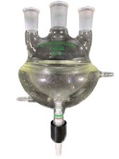 CHEMGLASS 1000mL 3-Neck Half-Jacketed Round Bottom Flask Drain Valve CG-1539-04