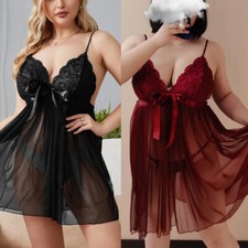 Plus Size Women's Sexy Lingerie G-string Babydoll Sleepwear Nightwear Lace Dress