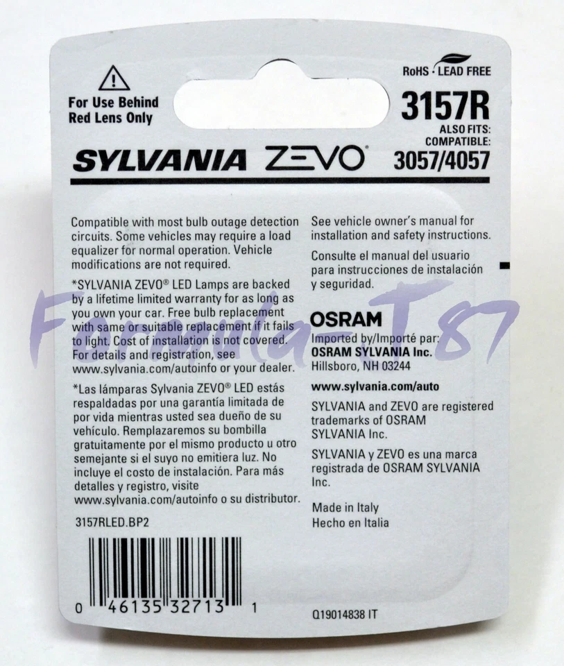 Sylvania ZEVO LED Luz 3157 Rojo Dos Bombillas Freno Parada Cola Repuesto Lámpara Ajuste Foto 3 de 4