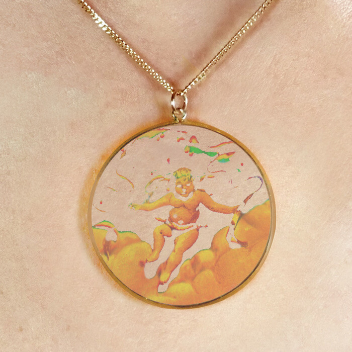 9ct Gold Hologram Pendant - Cherub (Large) + 20"" Chain