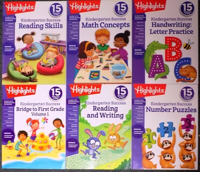 Set of 6:Highlights Kindergarten Success 15 Minutes a Day Learning Fun Workbooks