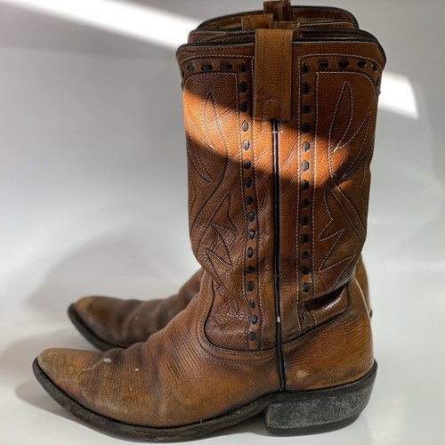 Vintage Acme Boots Brown Leather Cowboy Boot Men’s Size 9 D Western Stitching