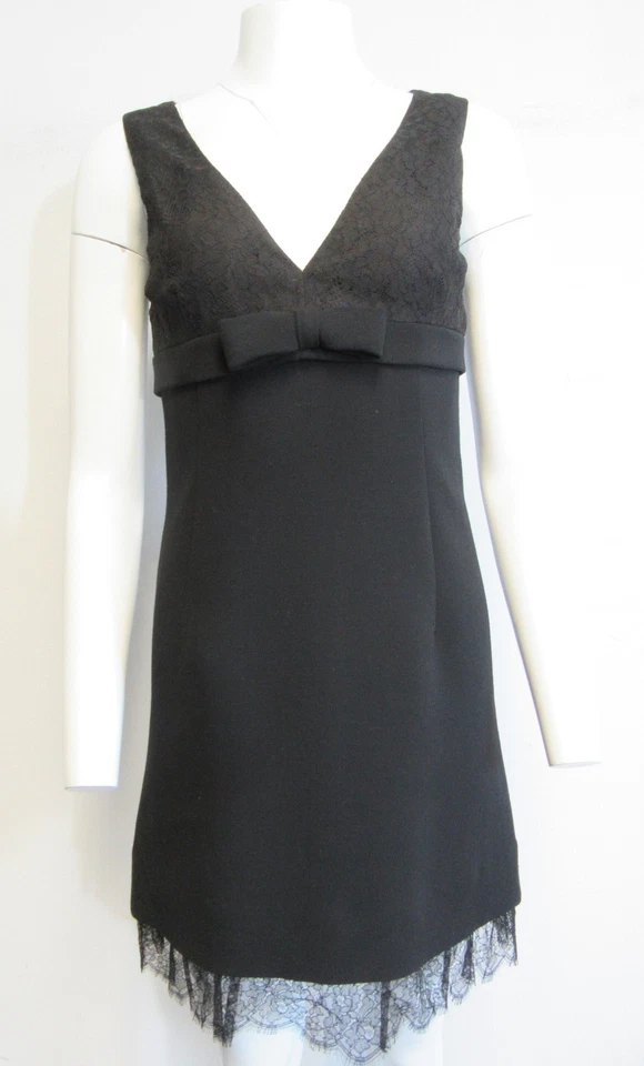 MICHAEL KORS black 100% virgin wool & lace sleeveless V- neck dress w/ bow sz 6 - Изображение 2 из 4
