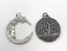 Lot of Two Pendants Woman in the Moon and Tree of Life Spiritual Silver Tone