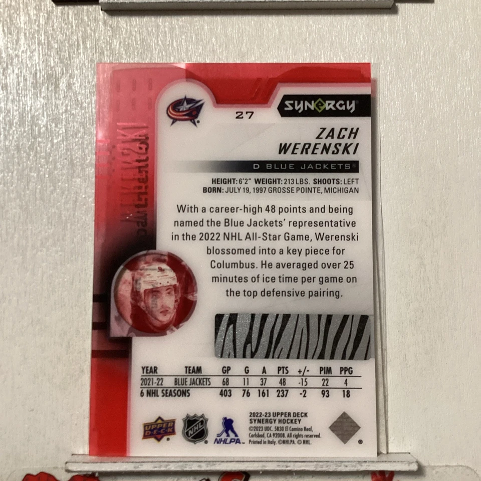 2022-23 Upper Deck Synergy Bounty Red Zach Werenski #27 - Image 3 of 3