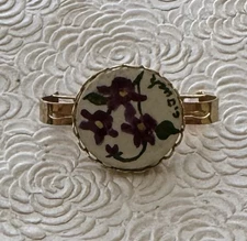 Vintage Flower  Handpainted Scarf Clip /enamel On glass